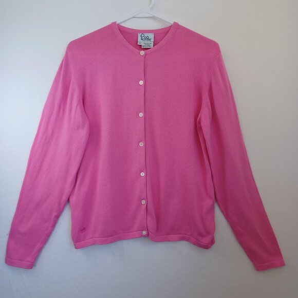 Lilly Pulitzer Cardigan Pink Button Front Classic Embroidered Palm Tree Size Med - Picture 3 of 10